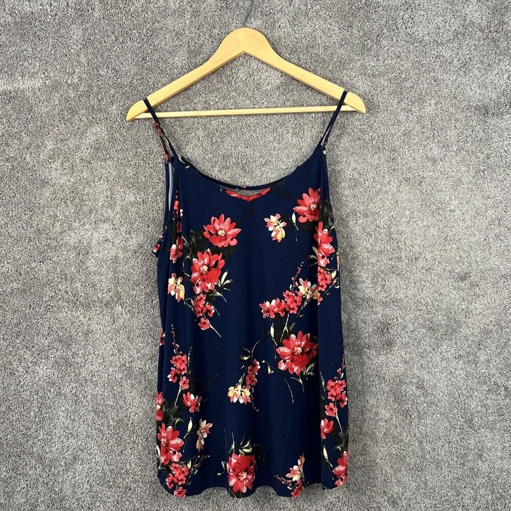 Paper Moon Stitch Fix Womens Shirt Blue Spaghetti Strap Floral Polyester Stretch